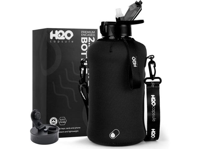 H2O Capsule 2.2L Half Gallon Water Bottle with Storage Sleeve and Covered Straw Lid BPA Free Large Reusable Drink Container with Handle - Big...