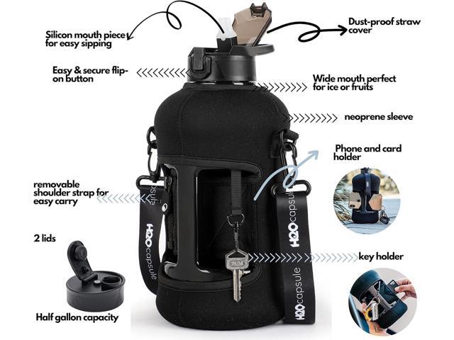 H2O Capsule 2.2L Half Gallon Water Bottle with Storage Sleeve and Covered Straw Lid BPA Free Large Reusable Drink Container with Handle - Big...
