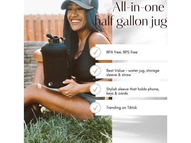 H2O Capsule 2.2L Half Gallon Water Bottle with Storage Sleeve and Covered Straw Lid BPA Free Large Reusable Drink Container with Handle - Big...