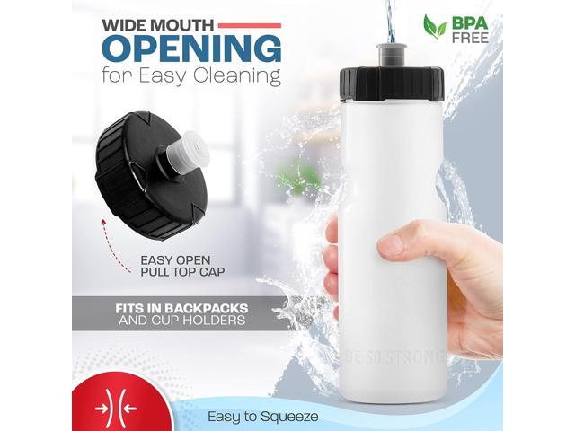 50 Strong Bulk Water Bottles 24 Pack Sports Bottle 22 oz. BPA-Free Easy Open with Pull Top Cap Made in USA Reusable Plastic Water Bottles...
