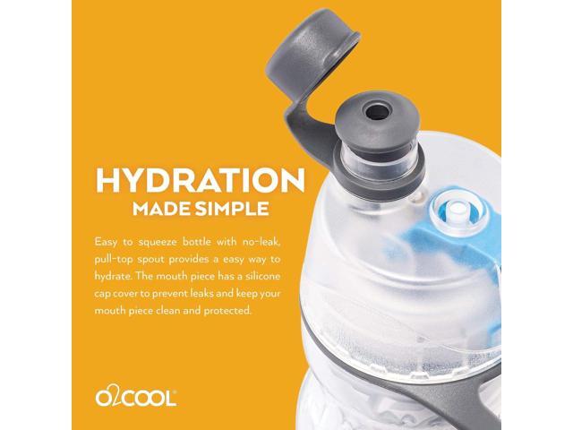 O2COOL Mist 'N Sip Misting Water Bottle 2-in-1 Mist And Sip Function With No Leak Pull Top Spout Reusable Sports Water Bottle - 20 oz (2 Pack Soccer)