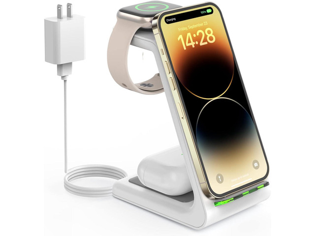 Wireless Charging Station for Apple - 3 in 1 Wireless Charger Stand Dock Watch and Phone Charger Station for Apple Watch 11/8/7/SE/6/5/4/3/2,...