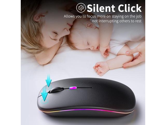 Wireless Bluetooth Mouse, Rechargeable LED Dual Mode Mouse (Bluetooth 5.2 and USB Receiver) Portable Silent Mouse,for Laptop/Desktop/Tablet(Black)