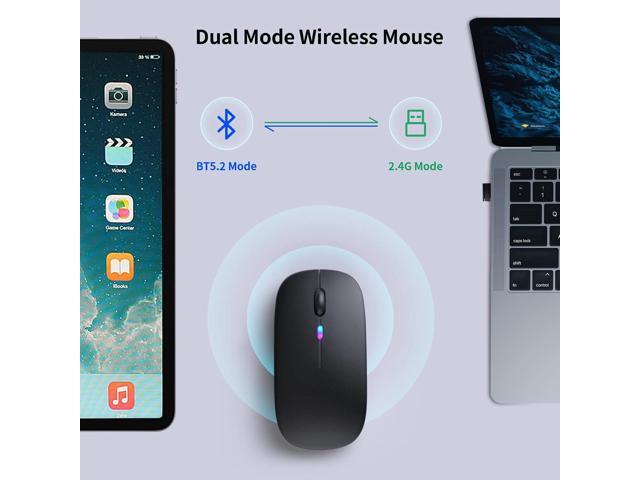 Wireless Bluetooth Mouse, Rechargeable LED Dual Mode Mouse (Bluetooth 5.2 and USB Receiver) Portable Silent Mouse,for Laptop/Desktop/Tablet(Black)