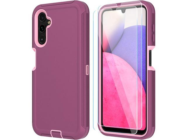 ONOLA Phone Case Compatible with Samsung Galaxy A14 5G with HD Screen Protector (2 Pack), Durable Shockproof 3-Layer Cover (WineRed Pink)