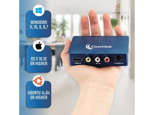 ClearClick Video to USB 1080P Audio Video Capture & Live Streaming Device - Input HDMI, AV, RCA, S-Video, VCR, VHS, Camcorder, Video8, Hi8, DVD,...