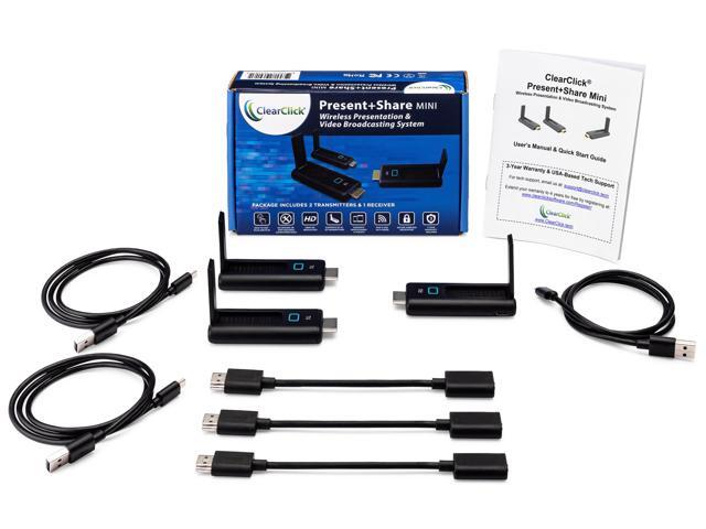 ClearClick Present+Share Mini - Wireless Presentation System for Laptops, PC, HDMI, Smartphones, & TV or Projector (2 Transmitter, 1 Receiver Kit)