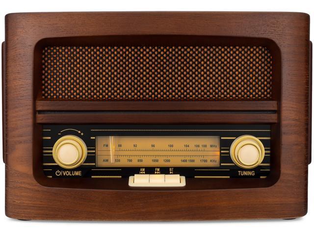 ClearClick Classic Vintage Retro Style AM/FM Radio with Bluetooth, Aux-in, & USB - Handmade Wooden Exterior Dark Brown