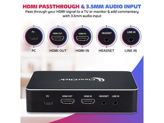 ClearClick 4K HD Video Capture Box Extreme - Capture & Live Stream HD Video - True 4K60 Recording - HDMI Input & Pass Through - USB Plug & Play