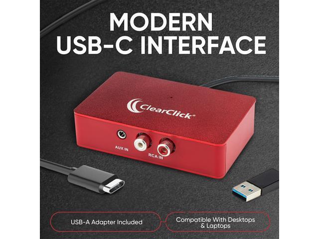 ClearClick Audio to USB 2.0 (Second Generation) - Audio Capture & Live Streaming Device - Input 1/8' 3.5mm Aux AV RCA Audio & Music - USB-C Plug &...