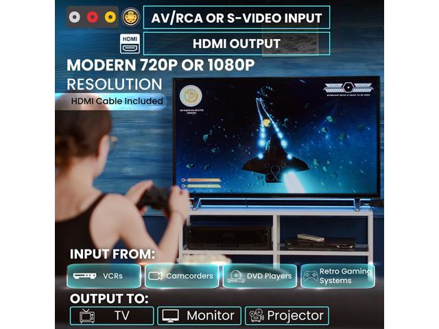 ClearClick AV To HDMI Converter 3.0 (Third Generation) - 1080P RCA or S-Video to HDMI Upscaler - With Remote Control for Image Adjustment - VHS,...