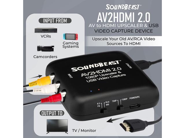 SoundBeast AV to HDMI Converter & Recorder 2.0 - AV RCA Composite to 1080P HDMI TV Upscaler - for VCR, VHS, DVD, Camcorder, Hi8, Gaming - 4:3...