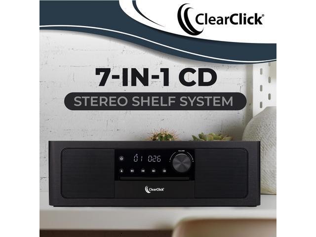 ClearClick Stereo Shelf System with CD Player, Bluetooth, FM Radio, USB Playback, Aux in, Optical in, Alarm Clock, & Remote Control