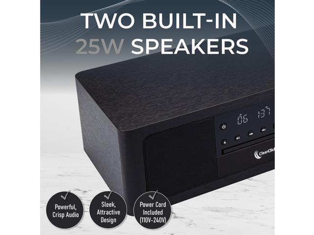 ClearClick Stereo Shelf System with CD Player, Bluetooth, FM Radio, USB Playback, Aux in, Optical in, Alarm Clock, & Remote Control