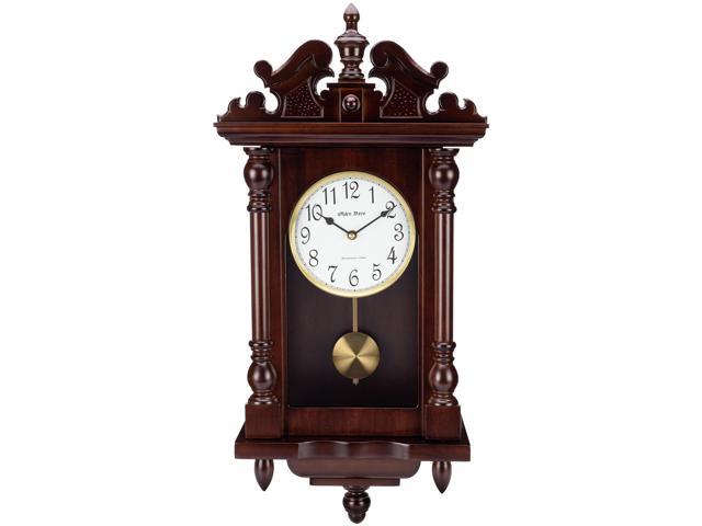 Olden Days Wall Clock with Real Wood, 4 Chime Options, Swinging Pendulum, Antique Vintage Design, 22' Large