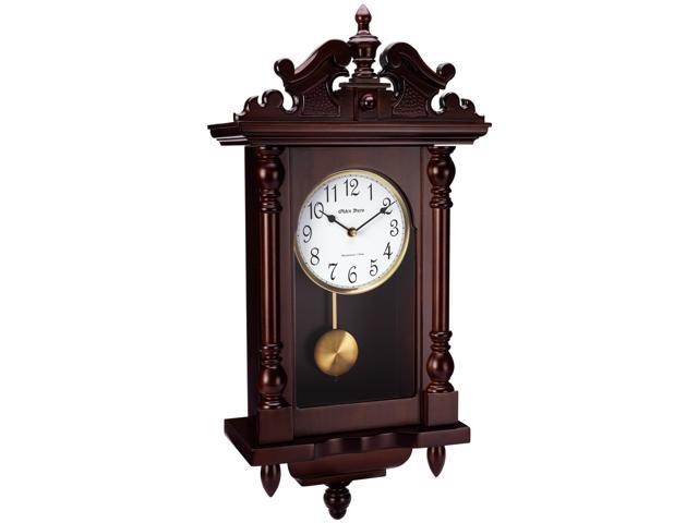 Olden Days Wall Clock with Real Wood, 4 Chime Options, Swinging Pendulum, Antique Vintage Design, 22' Large
