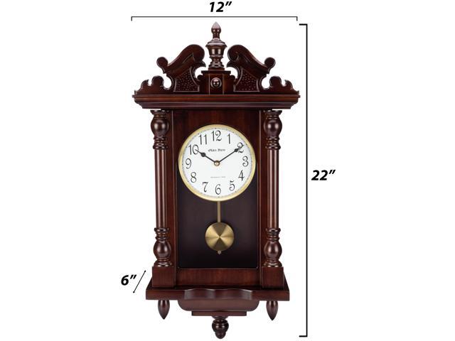 Olden Days Wall Clock with Real Wood, 4 Chime Options, Swinging Pendulum, Antique Vintage Design, 22' Large