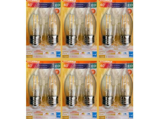 (12 bulbs) SYLVANIA B10 High-Definition LED Light Bulb, 40 watt Equivalent, 13 Year, Bent Tip, Medium Base, 320 Lumens, 2700K, Soft White, Clear