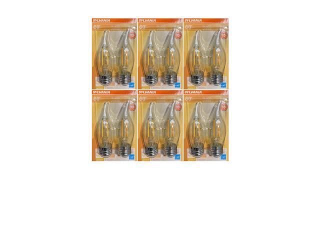 (12 bulbs) Sylvania Glass LED, B10 Light Bulb, 60 watt equivalent, 2700K Soft White, Filament, Clear, Medium Base, LED Light Bulb
