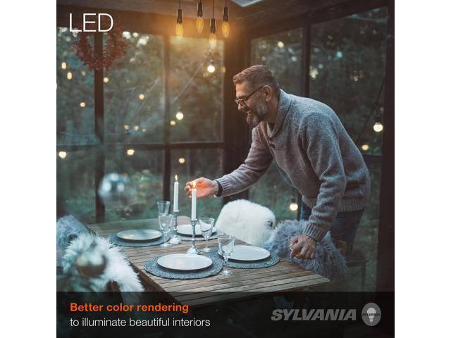 (12 bulbs) Sylvania Glass LED, B10 Light Bulb, 60 watt equivalent, 2700K Soft White, Filament, Clear, Medium Base, LED Light Bulb