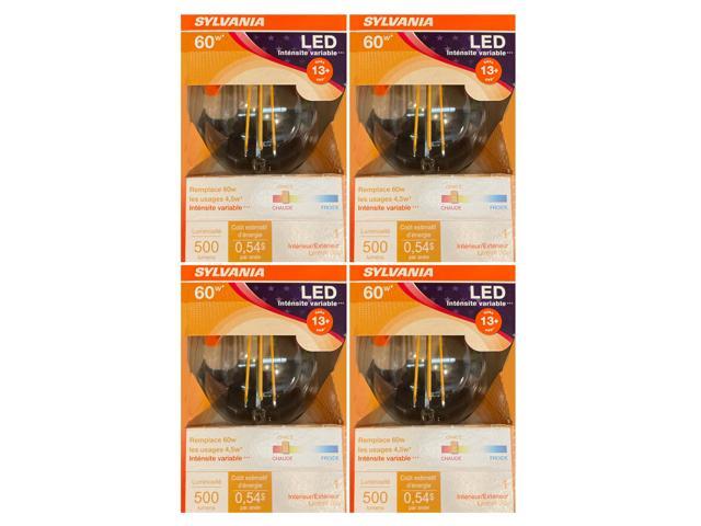(4 bulbs) Sylvania LED Globe G25, 60 watt equivalent, 500 Lumens, Clear, Dimmable, Soft White, Medium Base, LED Light Bulb