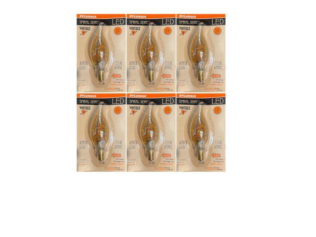 (6 bulbs) Sylvania Vintage LED B10 Bulb, Spiral Filament, 125 lumens, Amber Glow, 3 watts, Dimmable, Candelabra base, LED Light Bulb