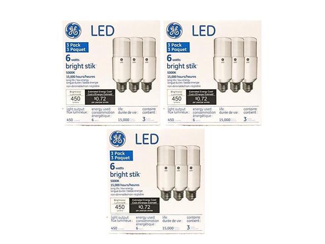 (9 bulbs) GE 35519 bright stik LED Lamp 40 watt equivalent, E26 Medium Base, 5000K Daylight 450 Lumens