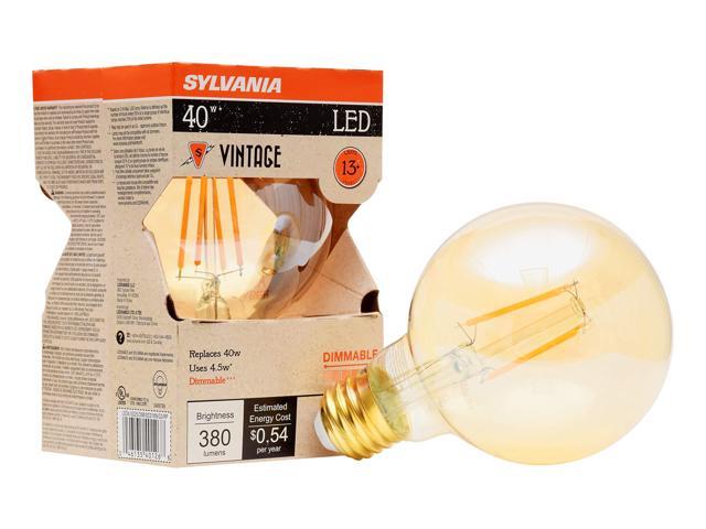 (6 bulbs) SYLVANIA LED Vintage G25 40W Equivalent, Efficient 4.5W, E26 Medium Base, Dimmable 2175K Amber Glow Light Bulb