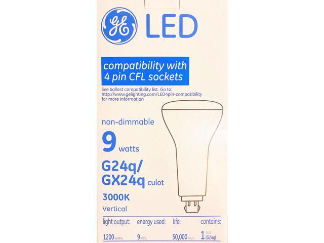 (6 bulbs) GE 33969 LED, 4 pin CFL replacement, G24q, 9 watt, 1200 lumen, 3000K Warm White, LED Light bulb, Vertical