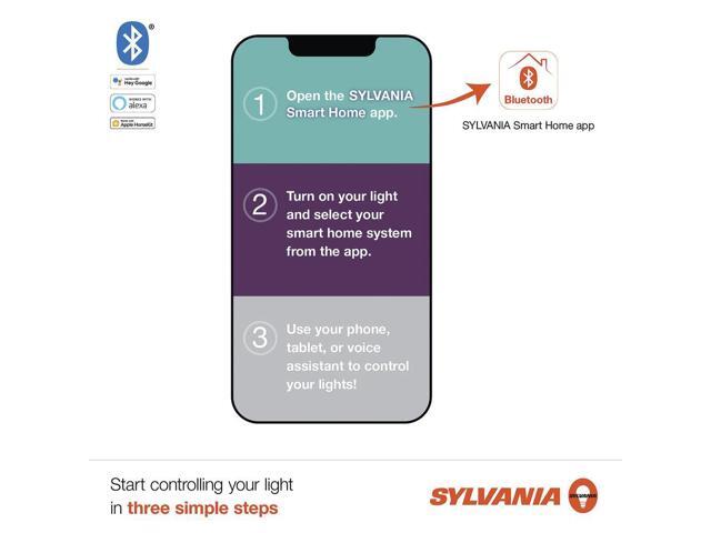Sylvania Smart+ LED Smart Bluetooth A19 light Bulb, Seamless Setup, Works with Google, alexa, AppleHomeKit, No hub required, 2700K, LED bulb