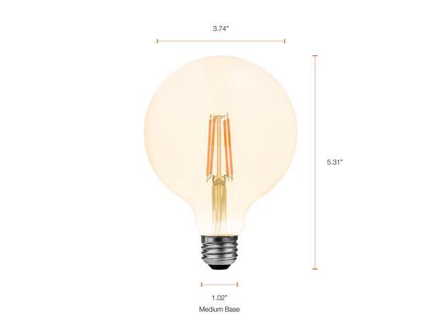 (4 bulbs) LEDVANCE Sylvania LED Vintage Filament G30 Globe Light Bulb, 60W = 6.5W, Medium Base, Dimmable, Amber Glow