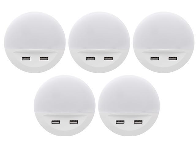 (5 pack) SYLVANIA LED Night Light with Dual USB Ports, Automatic Dusk to Dawn sensor, plug-in LED NightLight