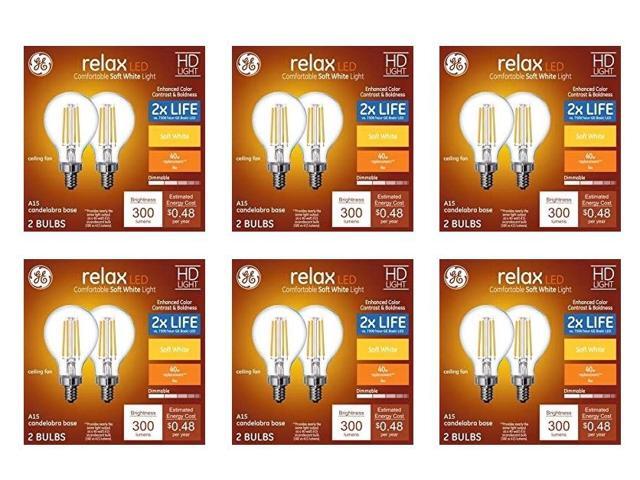 (case of 12 bulbs) GE Relax LED 40 Watt Equivalent, Dimmable, Warm White A15 LED Light Bulb Candelabra base