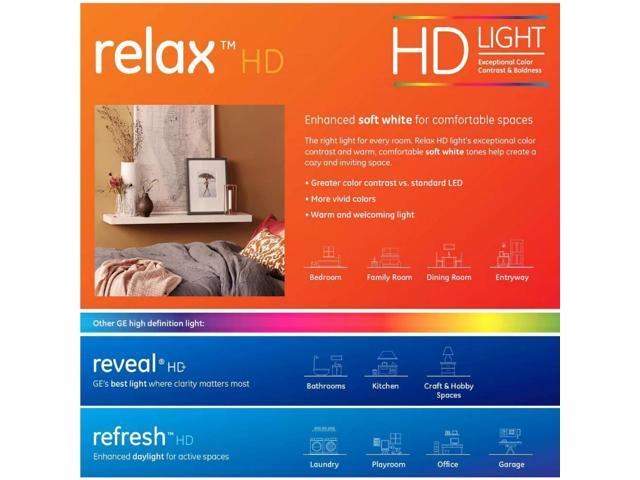 (4 bulbs) GE 48263 relax LED CAM Chandelier Decorative Bulbs, bent tip, medium base, Dimmable, HD Light, 40 watt equivalent, comfortable soft white...