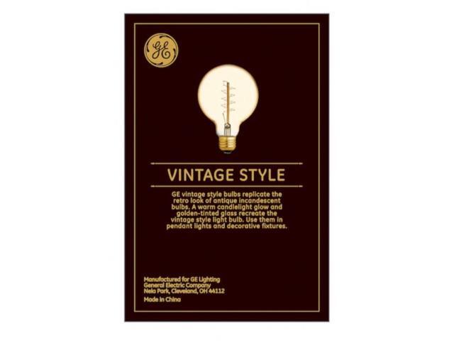 (case of 6 bulbs) GE 46176 Vintage G30, Amber Glass, 60 watt, meandering joyous spiral filament, dimmable amber candlelight glow, lightbulb