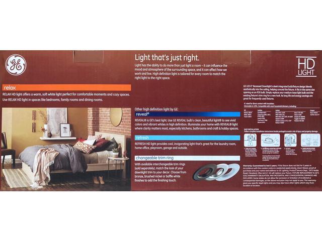 (6 lamps) GE LIGHTING 47697 relax HD LED Light Bulbs, 6 inch recessed downlight, Soft White, 8 Watt, 700 Lumens, Indoor Floodlight
