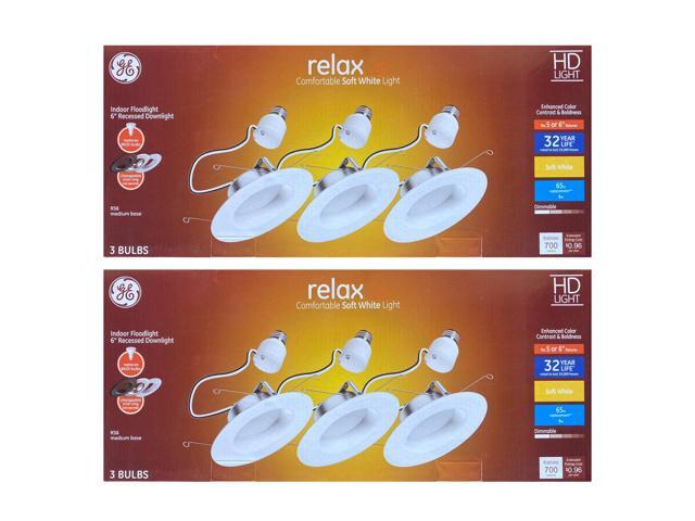(6 lamps) GE LIGHTING 47697 relax HD LED Light Bulbs, 6 inch recessed downlight, Soft White, 8 Watt, 700 Lumens, Indoor Floodlight