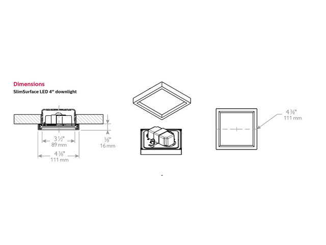 Lightolier by Signify S4S827K7AL SlimSurface LED 4 inch square luminaire, 2700K, Aluminum finish, 80CRI, 650 lumens