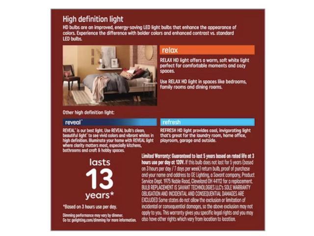 (2 pack) GE 47957 relax LED comfortable soft white A15 LED Light bulbs, candelabra base, 40 watt equivalent, 320 lumens, HD light, 13 year life