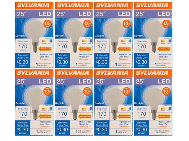 (8 bulbs) Sylvania LED G16.5 Globe, 25 watt equivalent, Candelabra Base, Frosted, Daylight, Dimmable LED Light Bulb