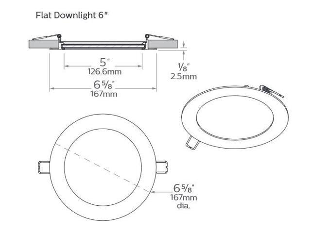 (case of 4) Philips PILA Flat LED Downlight PILADISC6R30K, 6 inch round, 900 lumens, 3000K, 120V, 13.5 watts, LED White Luminaire