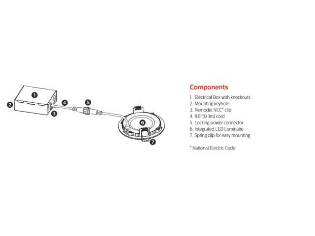 (case of 4) Philips PILA Flat LED Downlight PILADISC6R30K, 6 inch round, 900 lumens, 3000K, 120V, 13.5 watts, LED White Luminaire