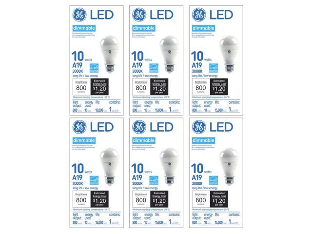 (case of 6) GE Lighting 69119 LED A19, 10 watt, warm white, medium base, dimmable LED Light Bulb, long life, low energy, high lumens