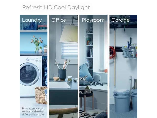 (6 bulbs) GE refresh LED cool white chandelier bulbs, 60 watt equivalent, 5.5 watt, 500 lumens, Dimmable, medium base (CAM) LED 6500K arctic white...