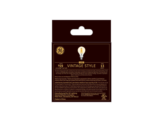 (2 bulbs) GE Lighting 42160 LED A15 Vintage Amber Glass, 4 watt, 240-Lumen, Dimmable LED Bulb with Candelabra Base, Warm Candle Light, ceiling fan...