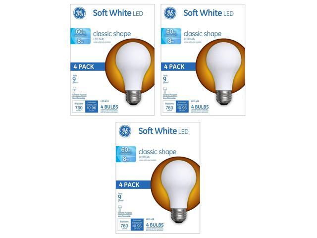 (12 bulbs) GE Lighting 99190 General Purpose Classic Shape A19 Soft White LED 8 watt (60-Watt Replacement), 760-Lumen Medium Base, Frosted White