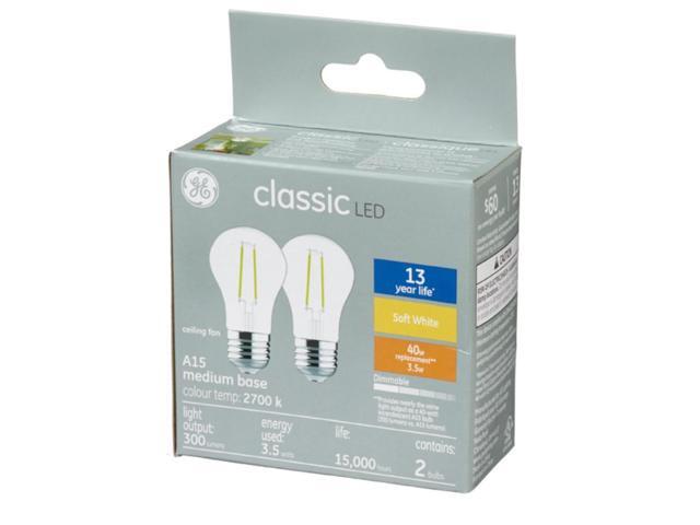 (12 bulbs) GE classic LED A15, 3.5 watt, 300 lumen 40 watt replacement, Dimmable, medium base, soft white 2700K Ceiling Fan Light bulb