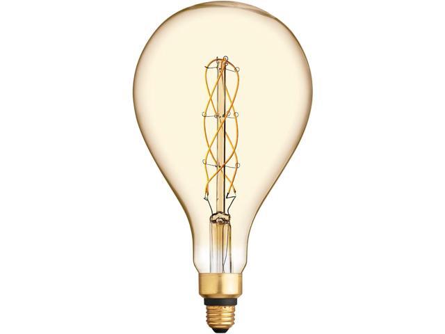 GE Lighting Large Vintage Warm Candle Light LED PS52, Amber Glass, 6.5 watts, Glorious Spiral Weave Filament, 350 lumens, PS52 Pear-Shaped LED...