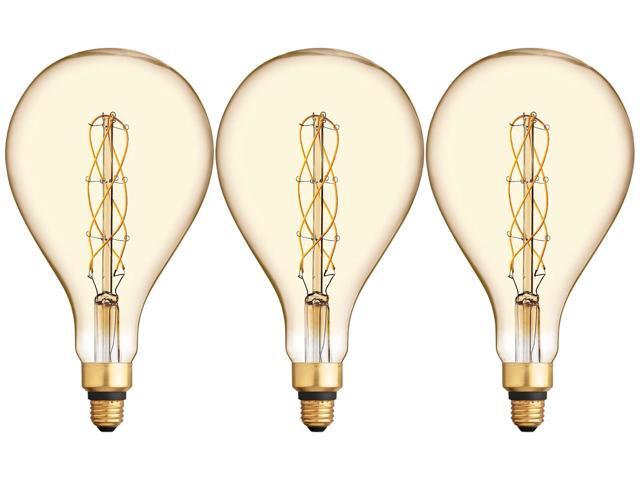 (case of 3) GE Lighting Large Vintage Warm Candle Light LED PS52, Amber Glass, 6.5 watts, Spiral Weave Filament, 350 lumens, PS52 Pear-Shaped LED...