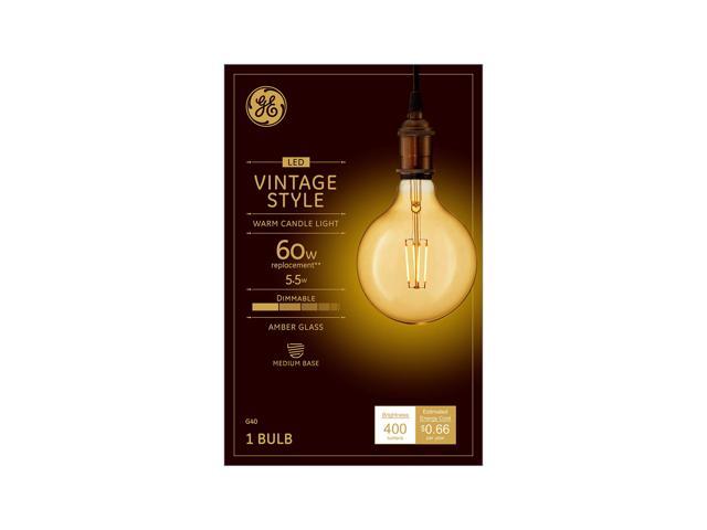 GE Lighting 42184 Vintage LED G40 Light Bulb, Dimmable, 5.5 watts (60-Watt Replacement), 400 lumens, Medium Base, 1-Pack, Amber Glass